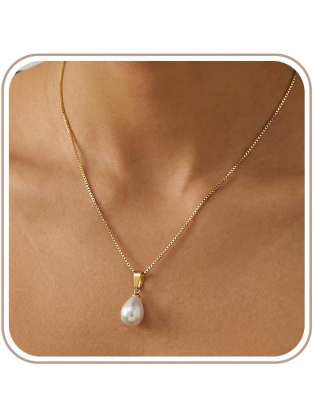 Trendy Dainty Pearl Necklace, 14k Gold Plated Drop Pendant for Weddings & Gifts